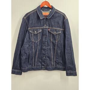 Levis Denim Jean Jacket Mens Extra Large XL Blue Dark Wash Y2K 100% Cotton